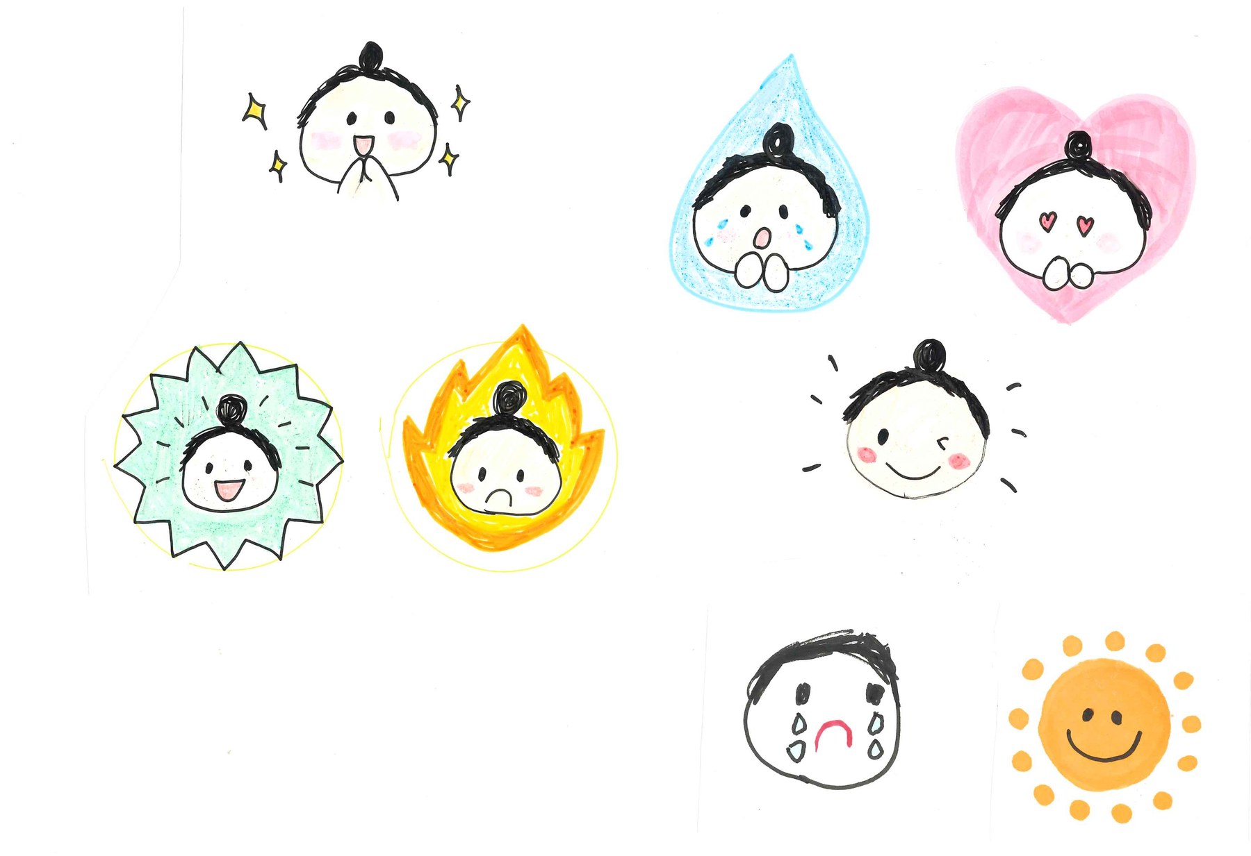 マーカーと色鉛筆で描かれたキャラクターの原稿